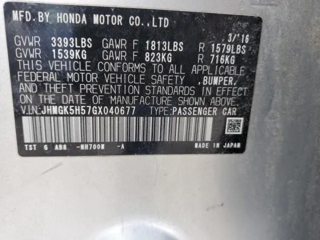 2016 HONDA FIT LX