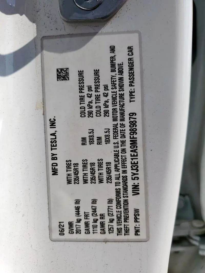 2021 TESLA MODEL 3   