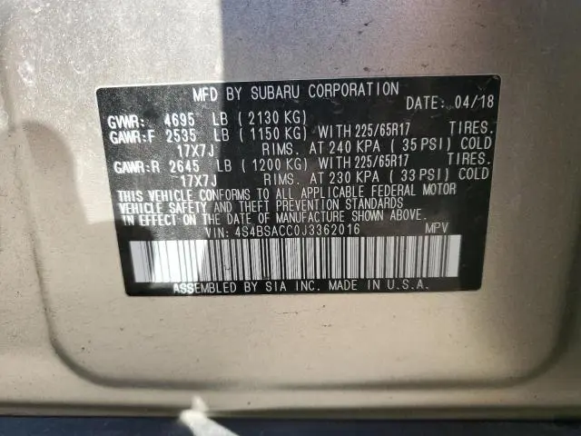 2018 SUBARU OUTBACK 2.5I PREMIUM  