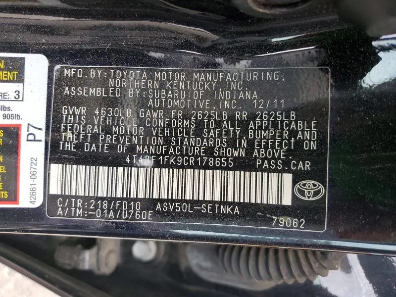 2012 TOYOTA CAMRY LE  