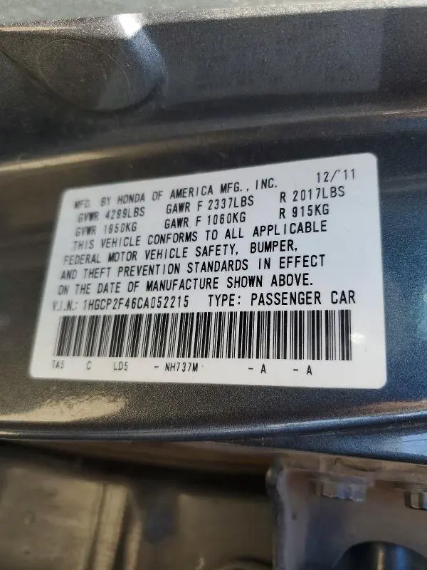 2012 HONDA ACCORD LXP  