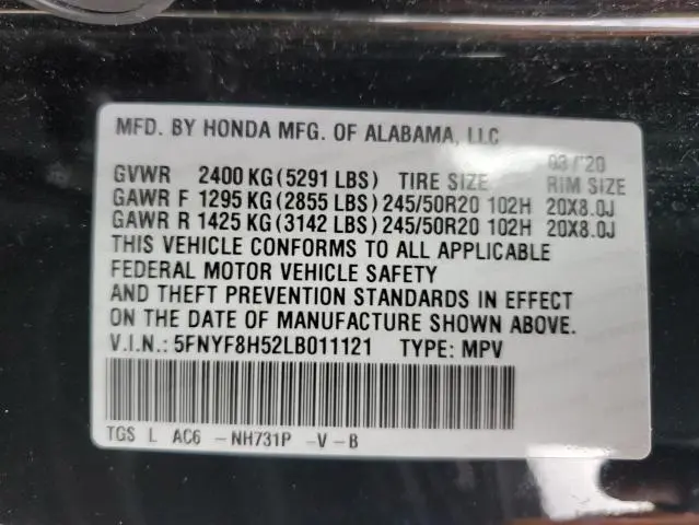 2020 HONDA PASSPORT EXL  