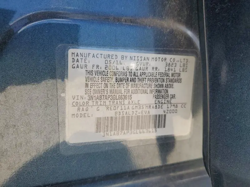 2016 NISSAN SENTRA SV  