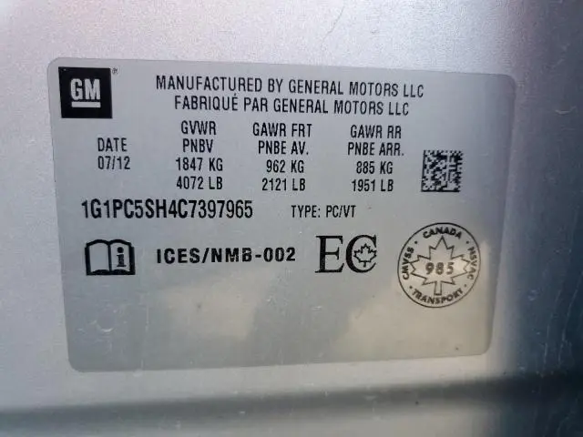 2012 CHEVROLET CRUZE LS  