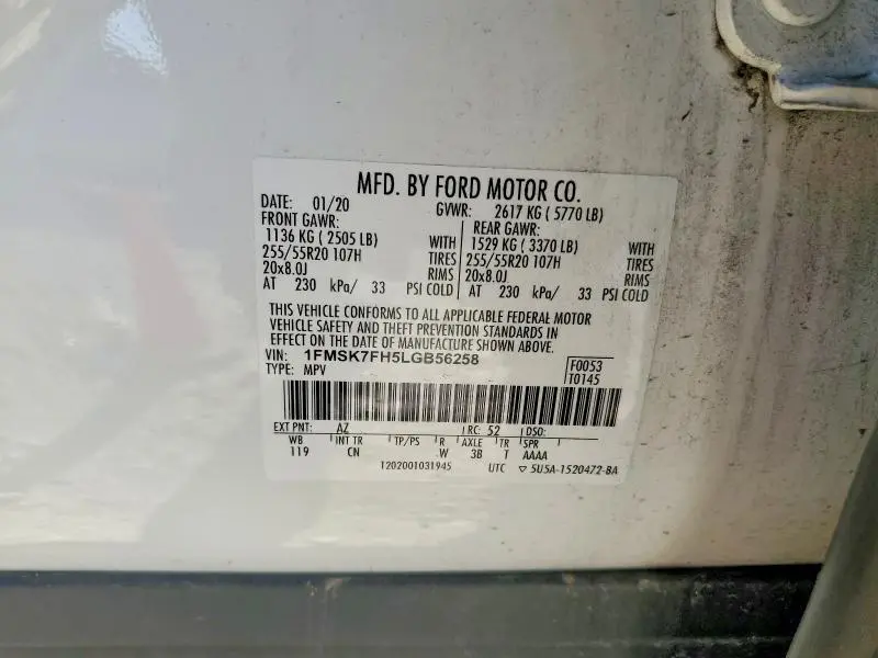 2020 FORD EXPLORER LIMITED  