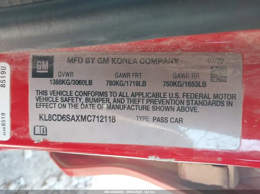 2021 CHEVROLET SPARK FWD 1LT AUTOMATIC