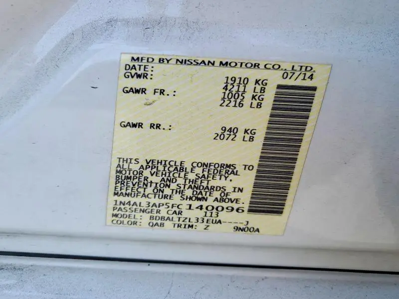 2015 NISSAN ALTIMA 2.5 SL  