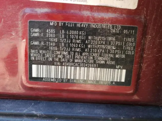 2011 SUBARU OUTBACK 2.5I  