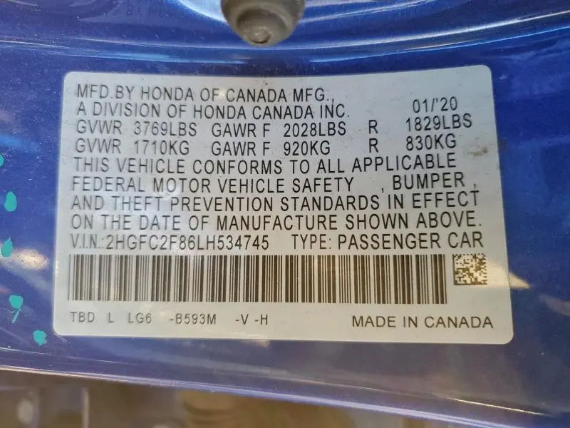 2020 HONDA CIVIC SPORT  