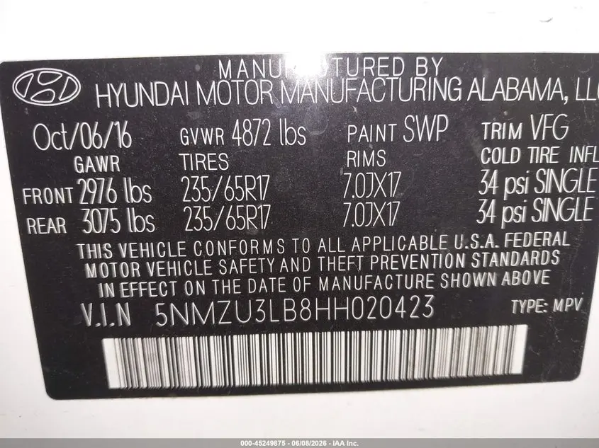 2017 HYUNDAI SANTA FE SPORT 2.4L