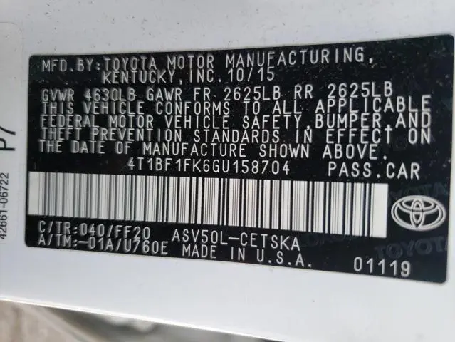 2016 TOYOTA CAMRY LE  