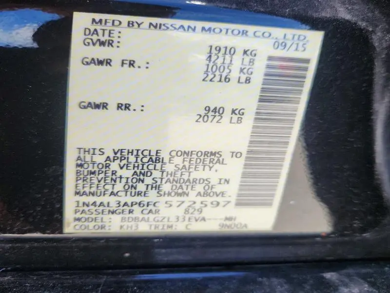 2015 NISSAN ALTIMA 2.5 S  