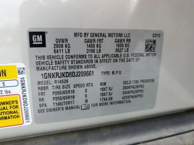 2013 CHEVROLET TRAVERSE LT  