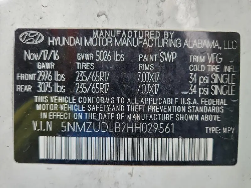 2017 HYUNDAI SANTA FE SPORT   