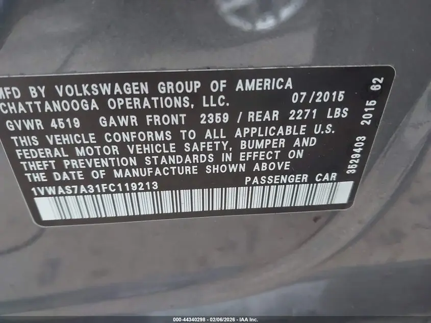 2015 VOLKSWAGEN PASSAT 1.8T LIMITED EDITION