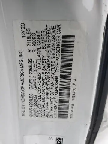 2021 HONDA ACCORD LX
