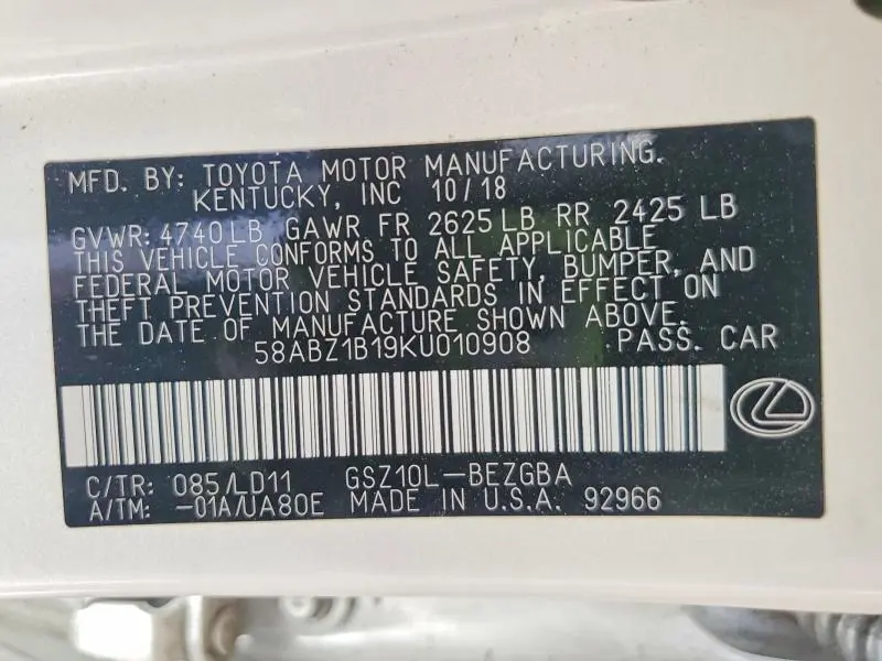 2019 LEXUS ES 350 BASE  