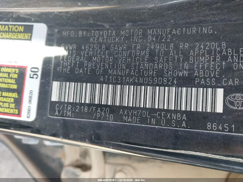 2022 TOYOTA CAMRY LE HYBRID