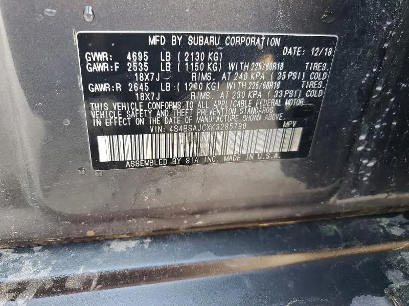 2019 SUBARU OUTBACK 2.5I LIMITED  