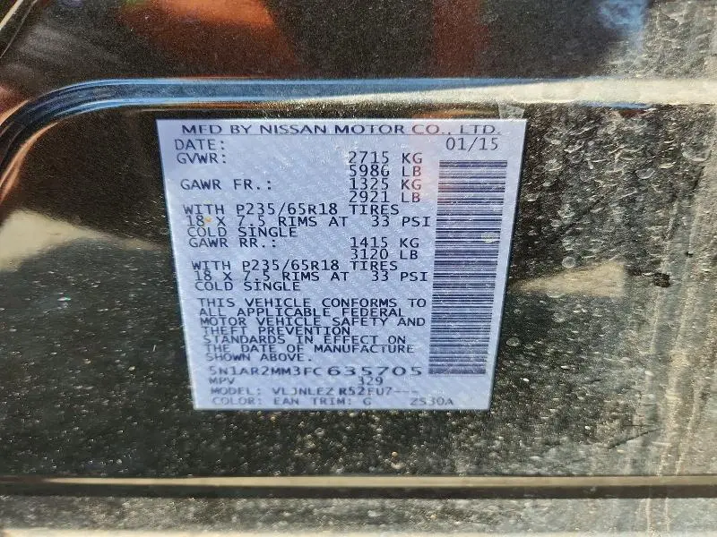 2015 NISSAN PATHFINDER SV  
