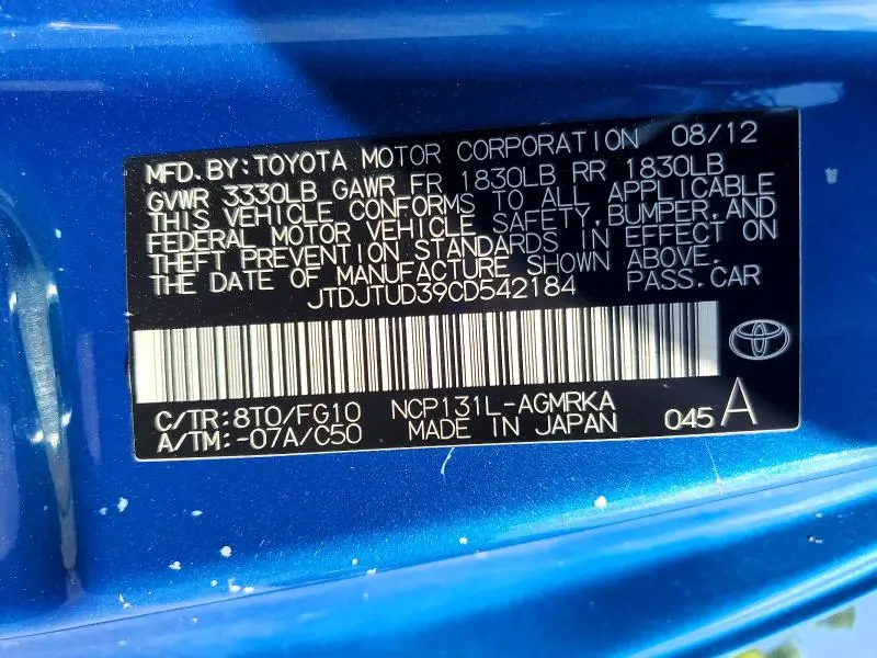 2012 TOYOTA YARIS 3-DOOR L  