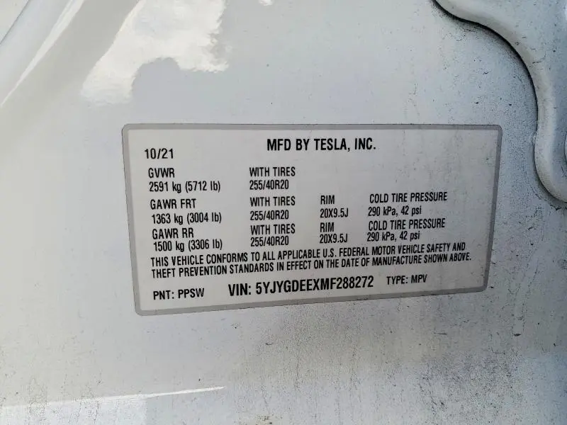 2021 TESLA MODEL Y   