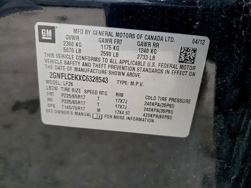 2012 CHEVROLET EQUINOX LS  