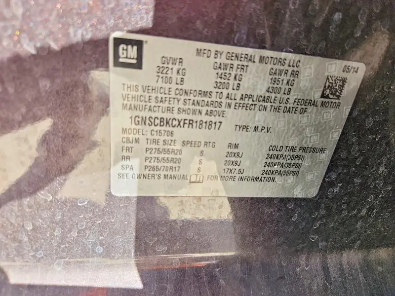 2015 CHEVROLET TAHOE C1500 LT  