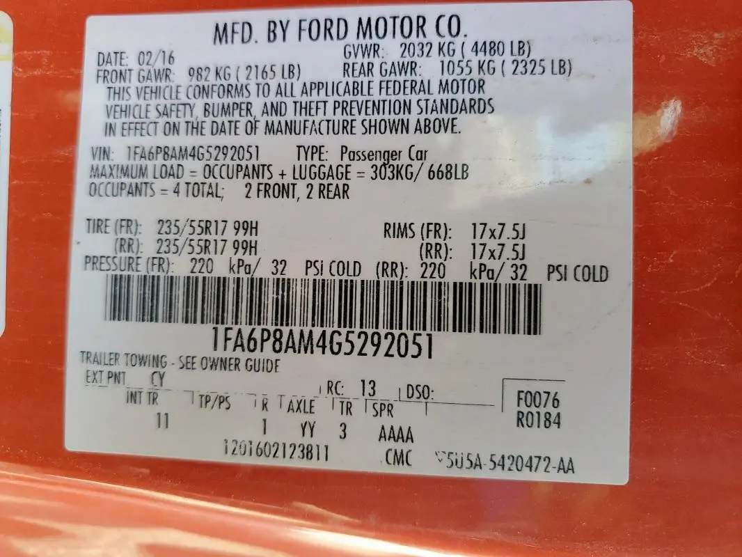 2016 FORD MUSTANG   