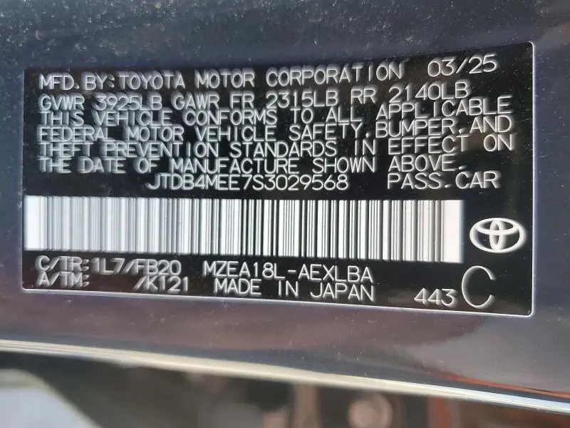 2025 TOYOTA COROLLA LE  