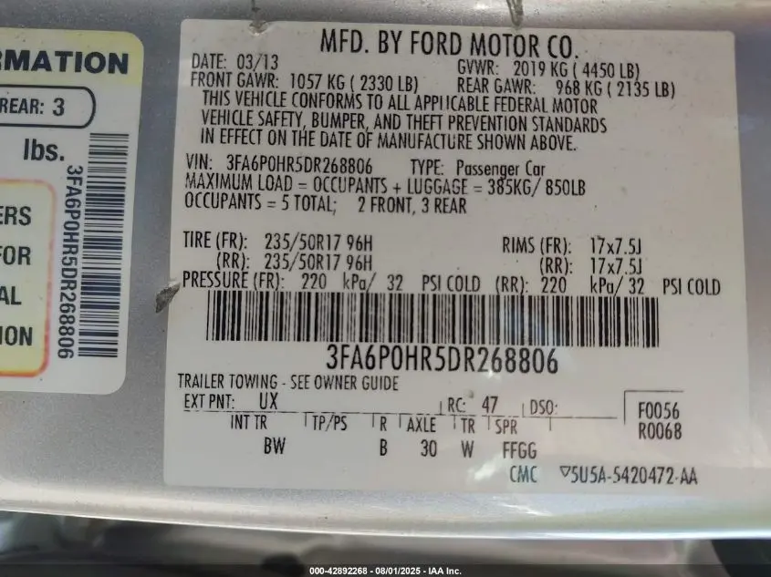 2013 FORD FUSION SE