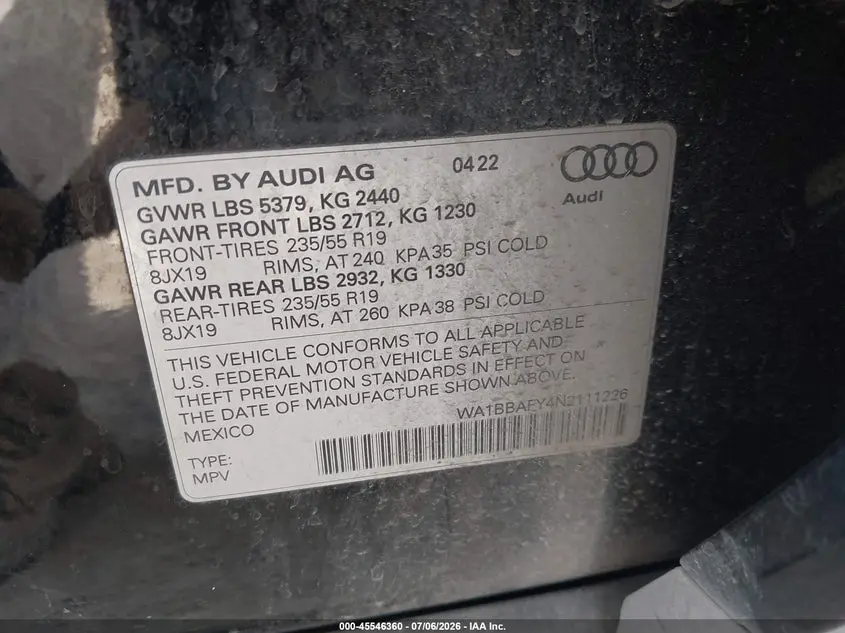 2022 AUDI Q5 PREMIUM PLUS 40 TFSI QUATTRO S TRONIC