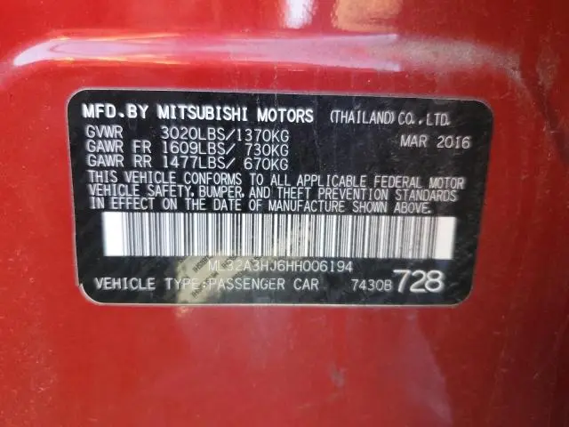 2017 MITSUBISHI MIRAGE ES  