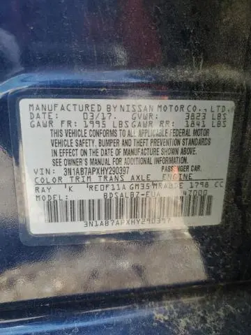 2017 NISSAN SENTRA S  