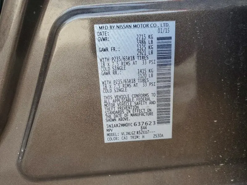 2015 NISSAN PATHFINDER SL  