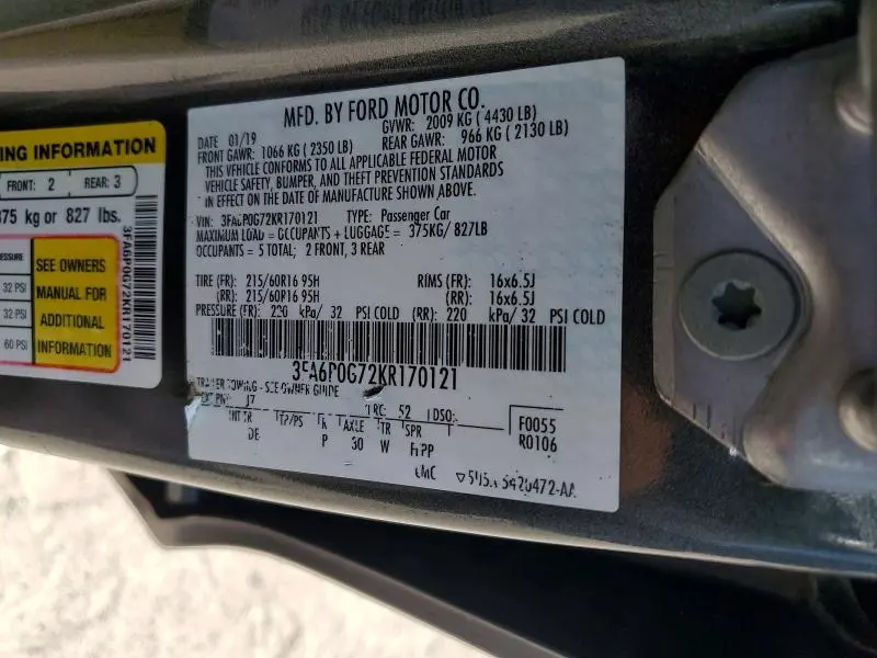 2019 FORD FUSION S  