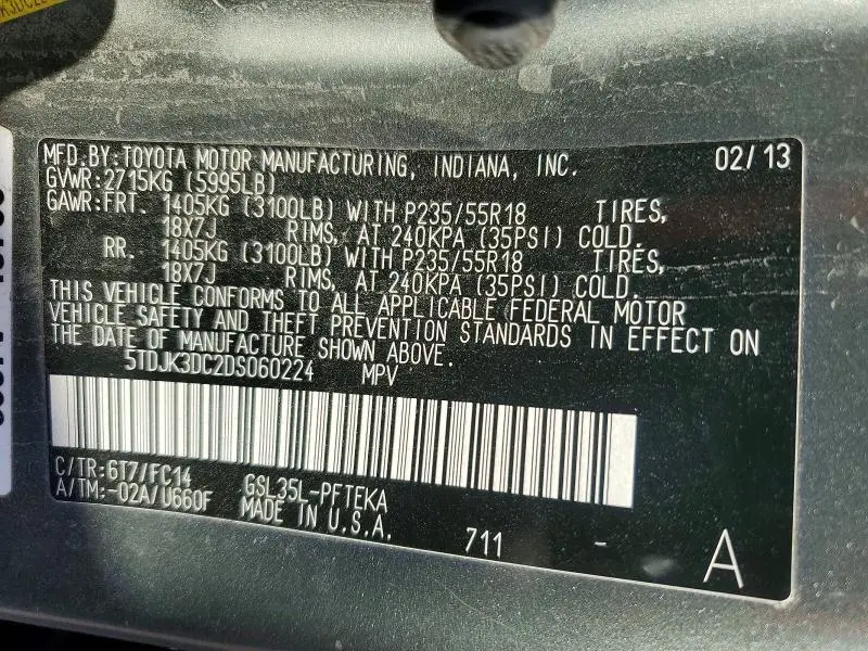 2013 TOYOTA SIENNA LE 7-PASSENGER  
