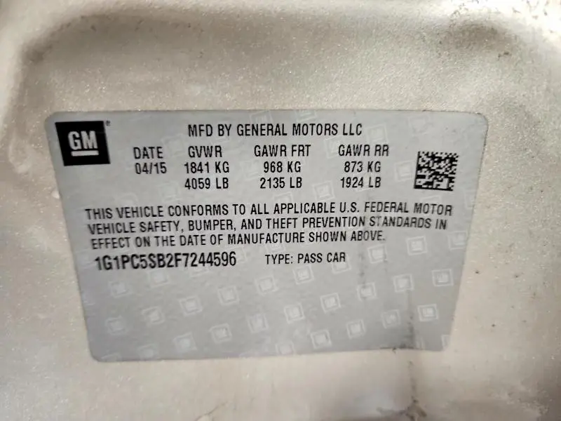 2015 CHEVROLET CRUZE LT  