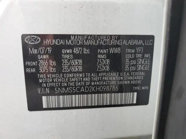 2019 HYUNDAI SANTA FE LIMITED  