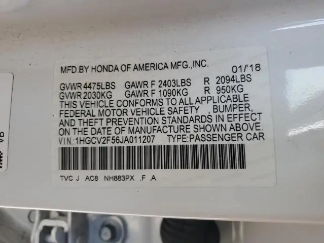 2018 HONDA ACCORD EXL