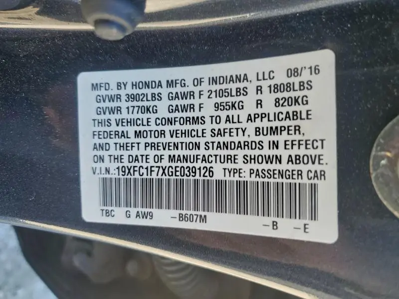 2016 HONDA CIVIC EXL  