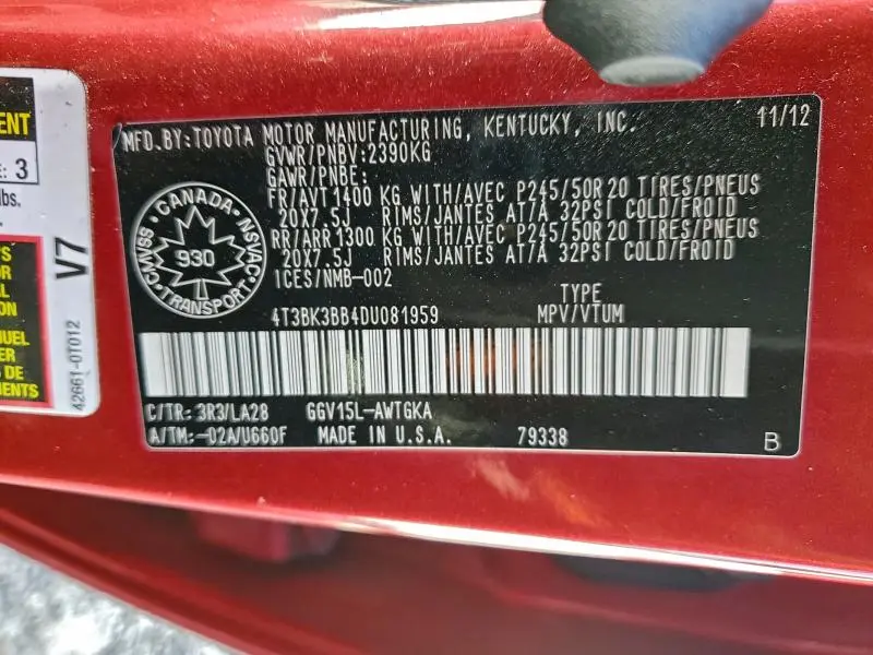 2013 TOYOTA VENZA LE  