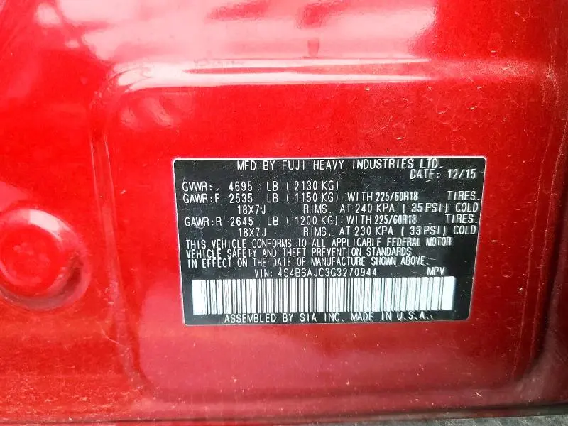 2016 SUBARU OUTBACK 2.5I LIMITED  