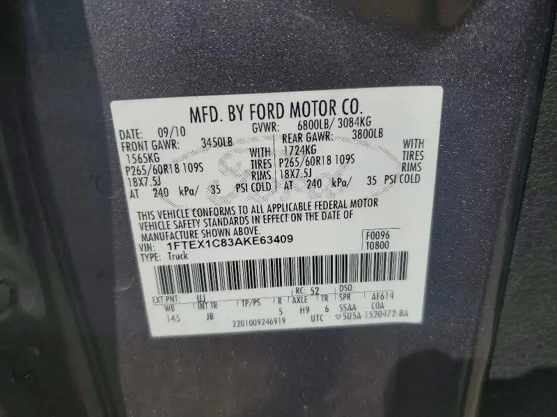 2010 FORD F150 SUPER CAB  
