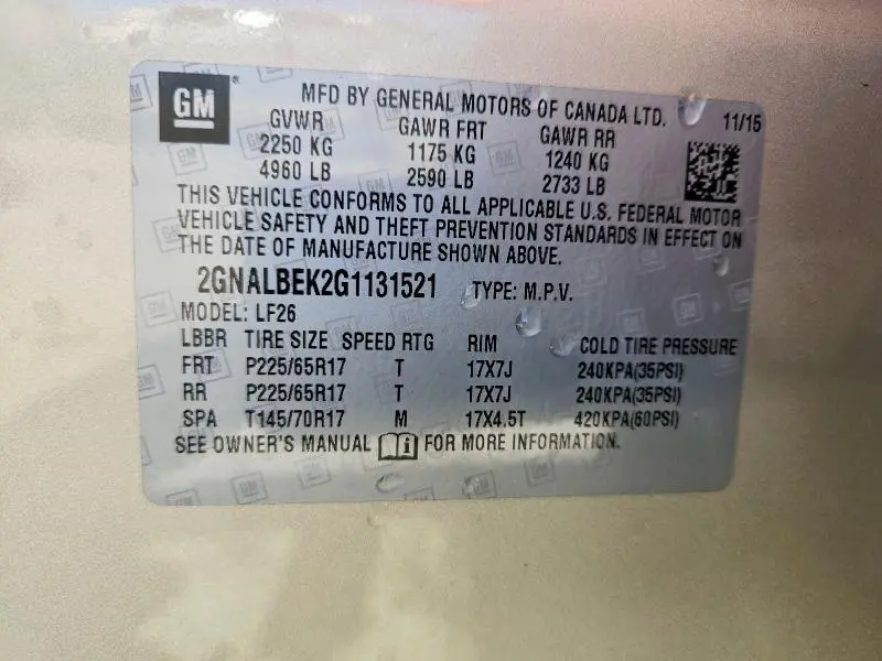 2016 CHEVROLET EQUINOX LS  