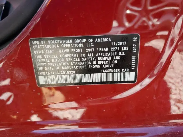 2018 VOLKSWAGEN PASSAT S  