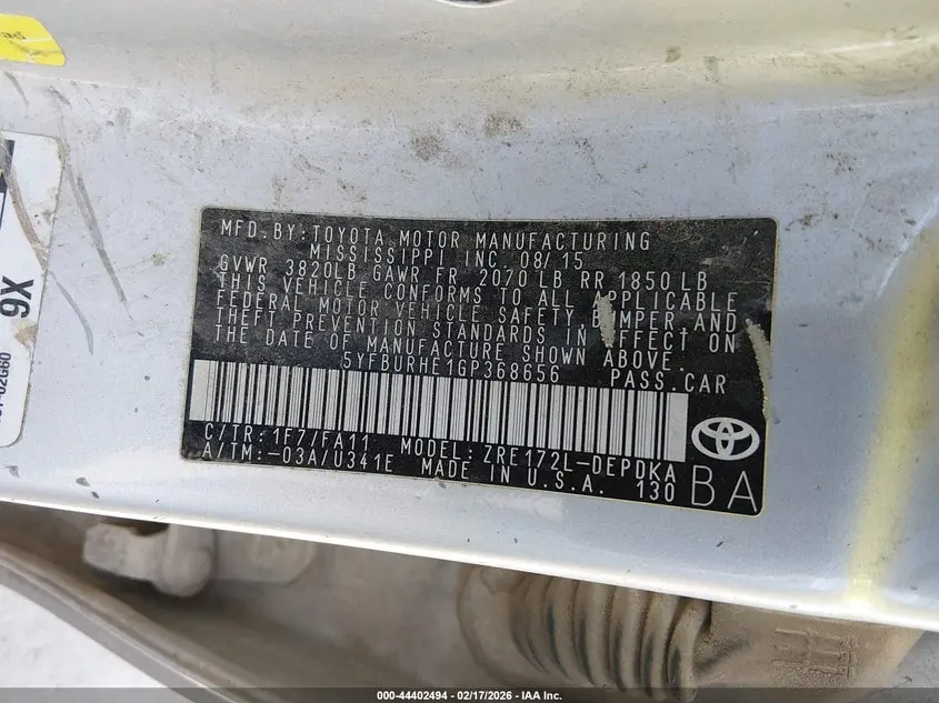 2016 TOYOTA COROLLA L