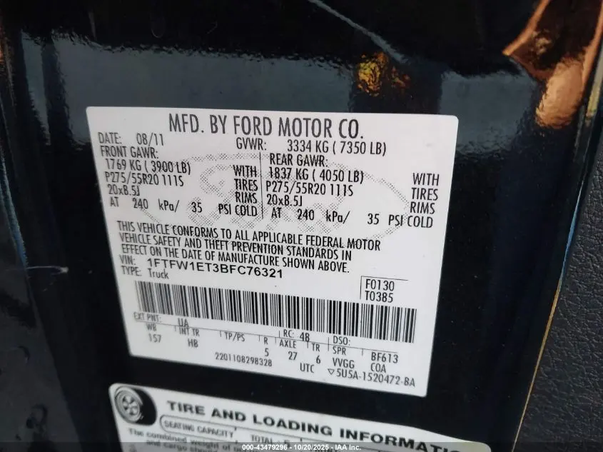 2011 FORD F-150 LARIAT