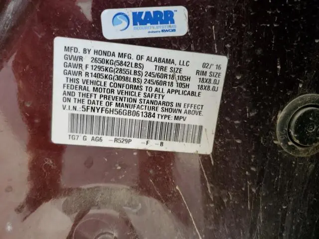 2016 HONDA PILOT EXL  