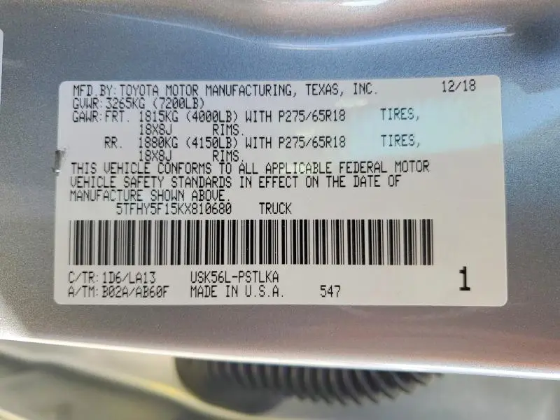 2019 TOYOTA TUNDRA CREWMAX LIMITED  
